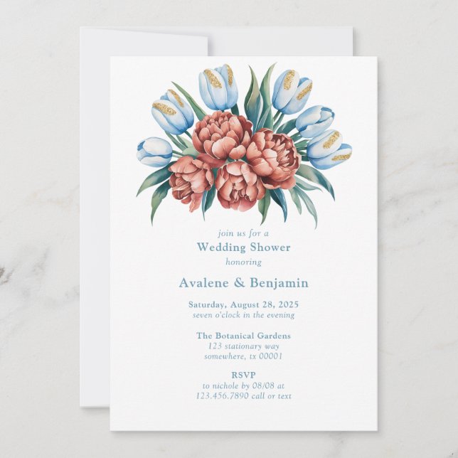 Romantic Florals: Peonies & Tulips Couples Shower Invitation (Front)