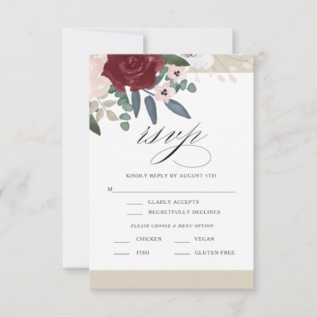 Romantic Florals RSVP with Menu (Front)