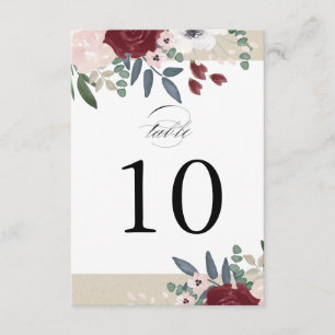 Romantic Florals Table Number Card