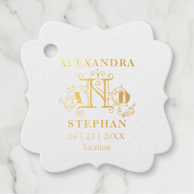 Romantic Flourish Monogrammed Wedding Favour Tags (Front)