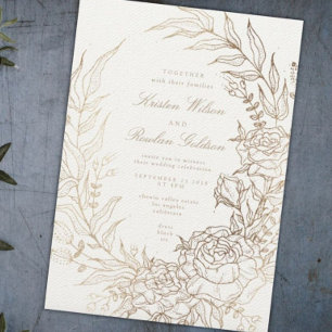 Romantic Flower Gold Wreath Wedding Invitation