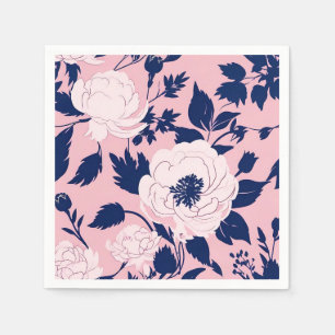 Romantic Flower Silhouettes Pink Napkin
