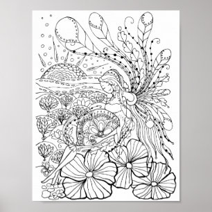 Romantic Flowers - Advanced Colouring Page Poster