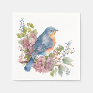 Romantic flowers and blue bird napkin