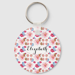Romantic flowers in English cottage garden Keychain