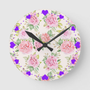 Romantic Flowers Pattern Round Clock