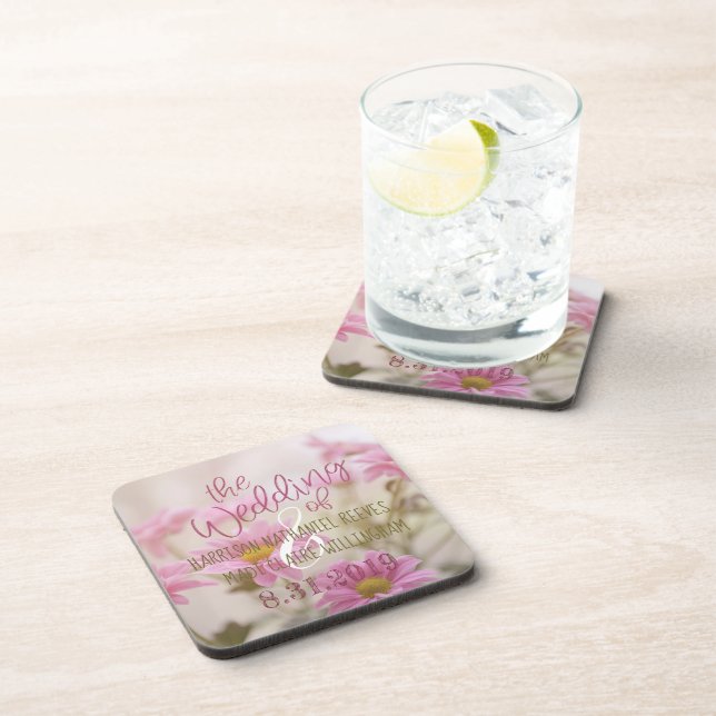 Romantic Flowers Plastic Coaster Set Pink Daisies (Right Side)