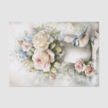 Romantic Flowers, Vintage Bird Decoupage