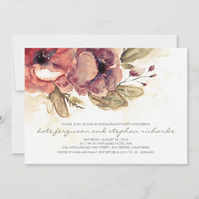 Romantic Flowers Vintage Engagement Party Invitation (Front)