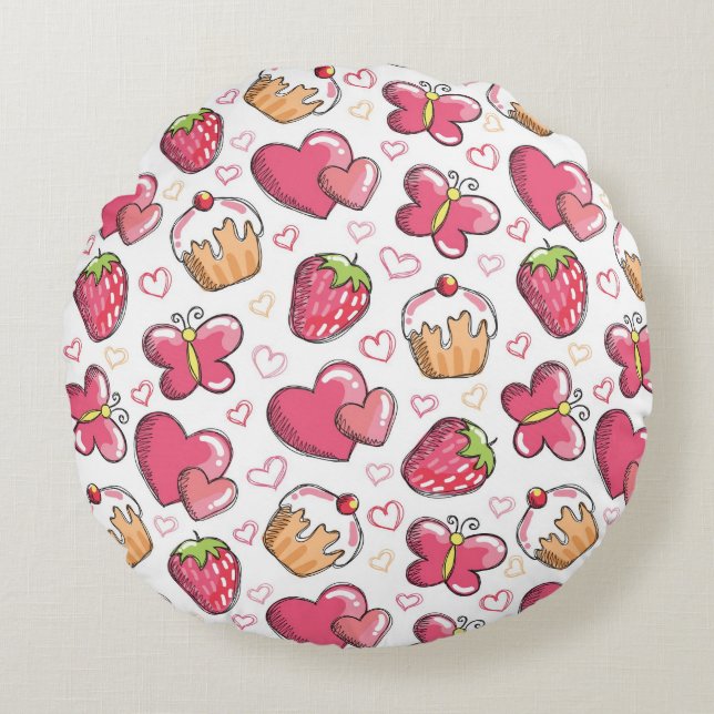 romantic food pattern round pillow (Front)