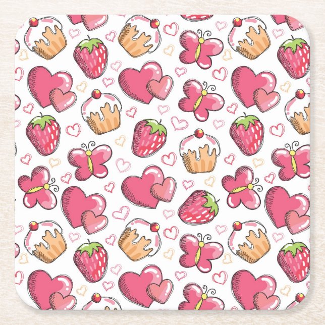 romantic food pattern square paper coaster (Front)