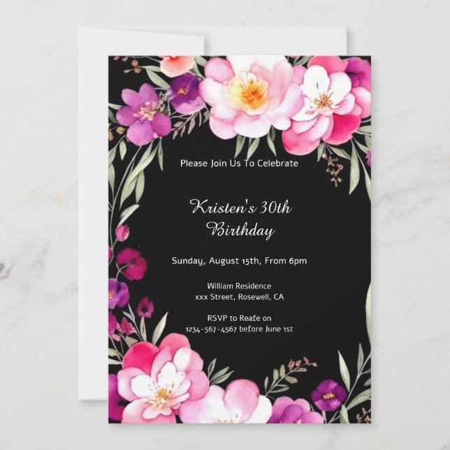 Romantic Foral Birthday Invitation (Front)