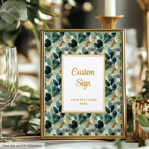 Romantic Forest Green Gold Leaves Wedding Custom  Poster