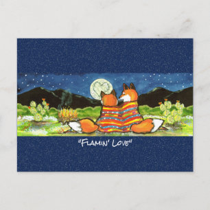 Romantic Fox Couple Whimsical Watercolor Postcard