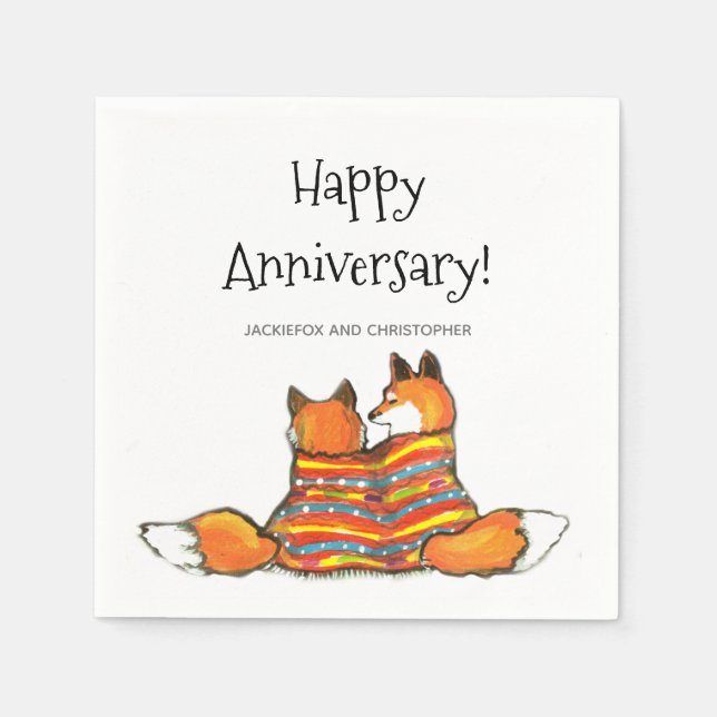 Romantic Fox Foxes Personalized Custom Anniversary Napkin (Front)