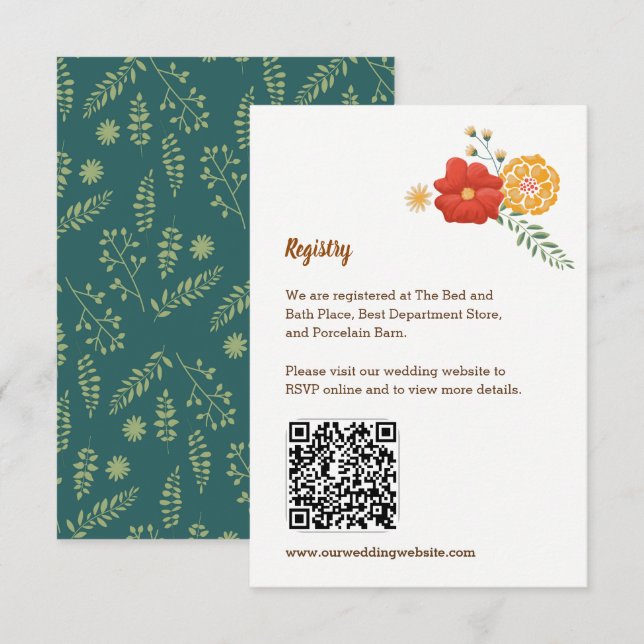Romantic Foxes Floral Foliage Wedding Enclosure Card (Front/Back)