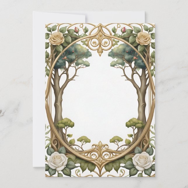 romantic frame with trees and roses for a wedding invitation (Front)