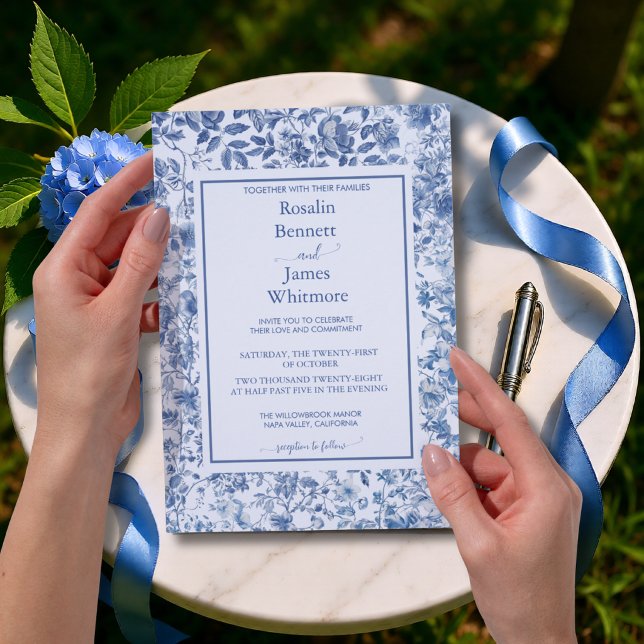 Romantic French Blue Toile Garden Frame Wedding Invitation (Romantic French Blue Toile Garden Frame Wedding Invitation)