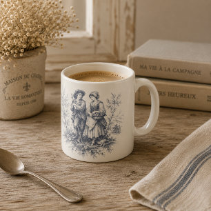 Romantic French Countryside Toile in Dusty Blue Coffee Mug