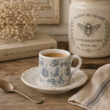 Romantic French Countryside Toile in Dusty Blue