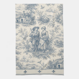 Romantic French Countryside Toile in Dusty Blue Kitchen Towel