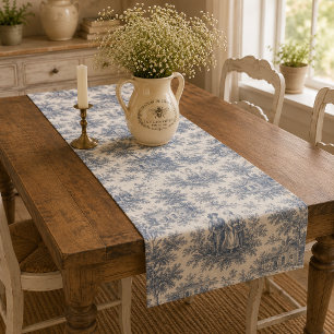 Romantic French Countryside Toile in Dusty Blue Long Table Runner