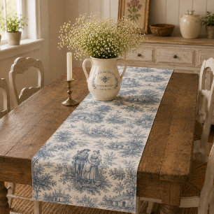 Romantic French Countryside Toile in Dusty Blue Short Table Runner