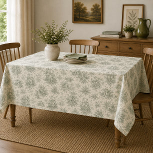 Romantic French Countryside Toile in Sage Green Tablecloth