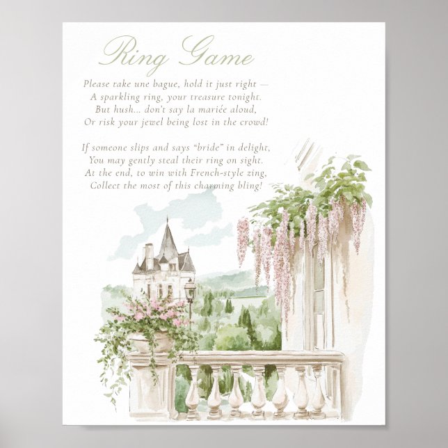 Romantic French Garden Chateau Ring Game Bridal  Poster (Front)