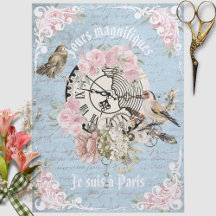 Romantic French grunge blue floral Ephemera Chic