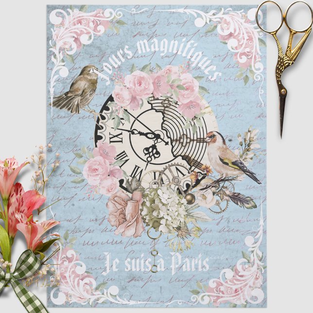 Romantic French grunge blue floral Ephemera Chic Tissue Paper (Creator Uploaded)