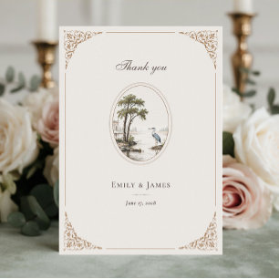 Romantic French Heron Oval Frame Wedding Thank You Card