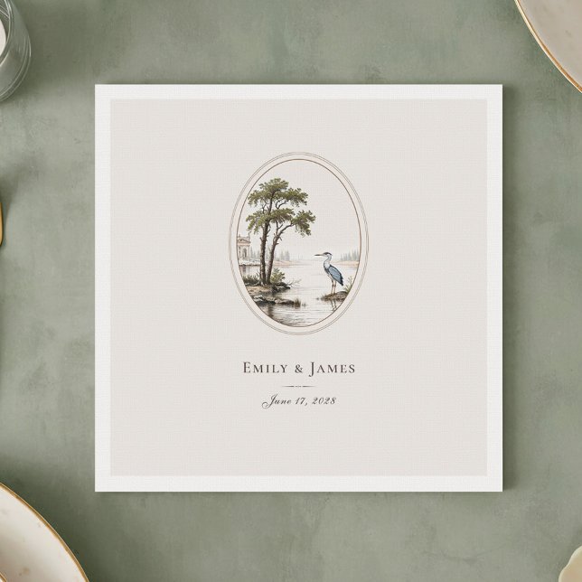 Romantic French Heron Wedding Napkin (Creator Uploaded)