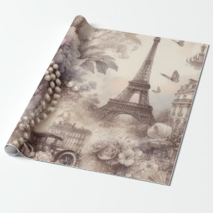 Romantic French Lavender, Eifel & Pearls Decoupage Wrapping Paper