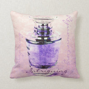 romantic French perfume bottle with script Throw Pillow