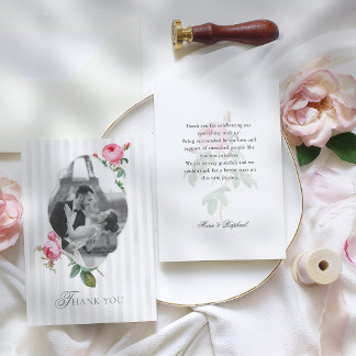 Romantic French Rose Botanical Photo Wedding Thank You Card