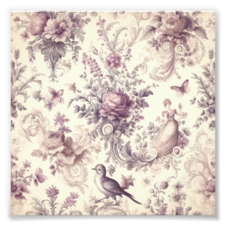 Romantic French Roses Birds Decoupage Photo Print