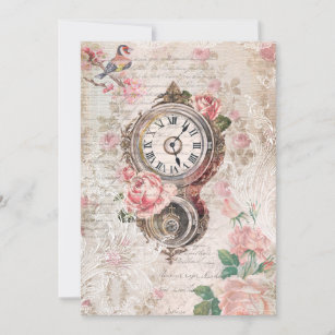 Romantic French Roses, Clock & Filigree Collage Card