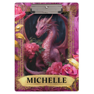 Romantic Fuchsia Dragon and Roses Fantasy Clipboard
