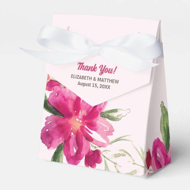 Romantic Fuchsia Floral Watercolor Wedding Favor Box (Front Side)