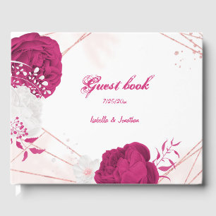 romantic fuchsia white flowers botanical wedding guest book