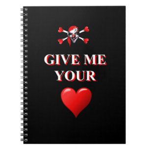 Romantic funny pirate ad red love heart notebook