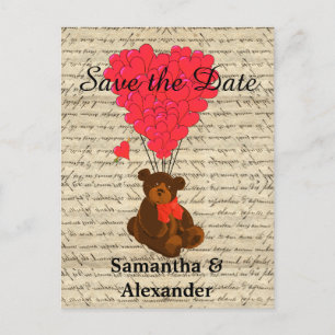 Romantic funny teddy bear save the date announcement postcard