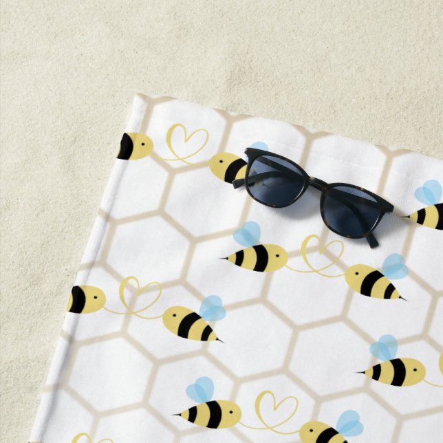 Romantic Funny Two Honeybees In Love Design Beach Towel (In Situ)