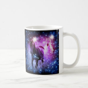 Romantic Galaxy blue purple stars Galloping Horses Coffee Mug