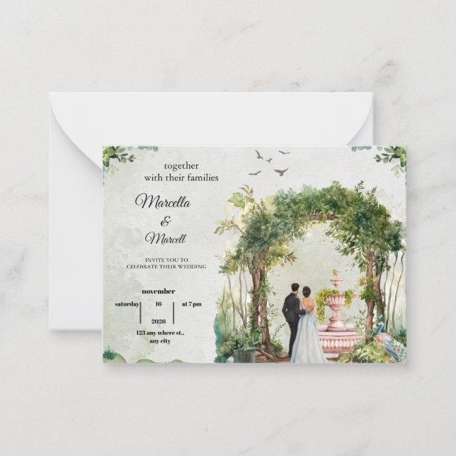 Romantic Garden Arch Watercolor Wedding Invitation (Devant)