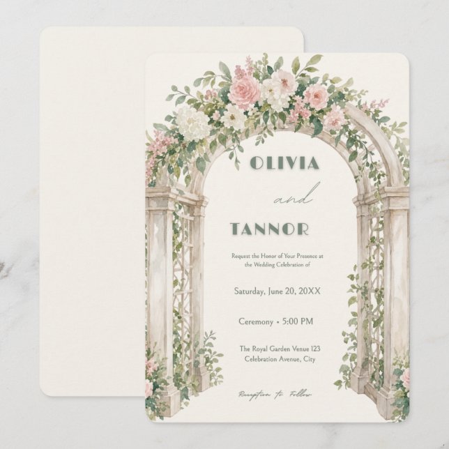 Romantic Garden Arch Wedding Invitation – Elegant  (Front/Back)