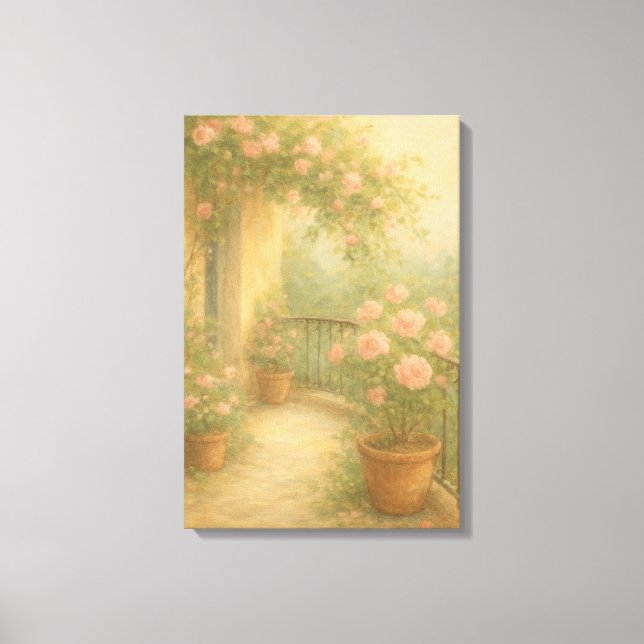Romantic Garden Balcony in Soft Pastel Tones Canvas Print (Front)