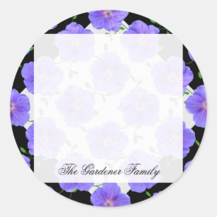 Romantic Garden Blue Geranium Flower on any Colour Classic Round Sticker