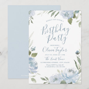 Romantic garden dusty blue floral birthday Party I Invitation